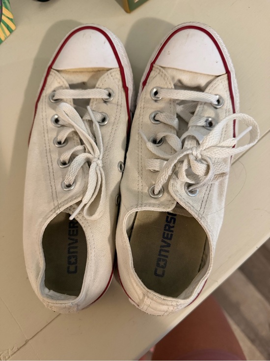Converse Shoes - Converse  Classic Low Top Canvas Sneakers in White with Red Trim